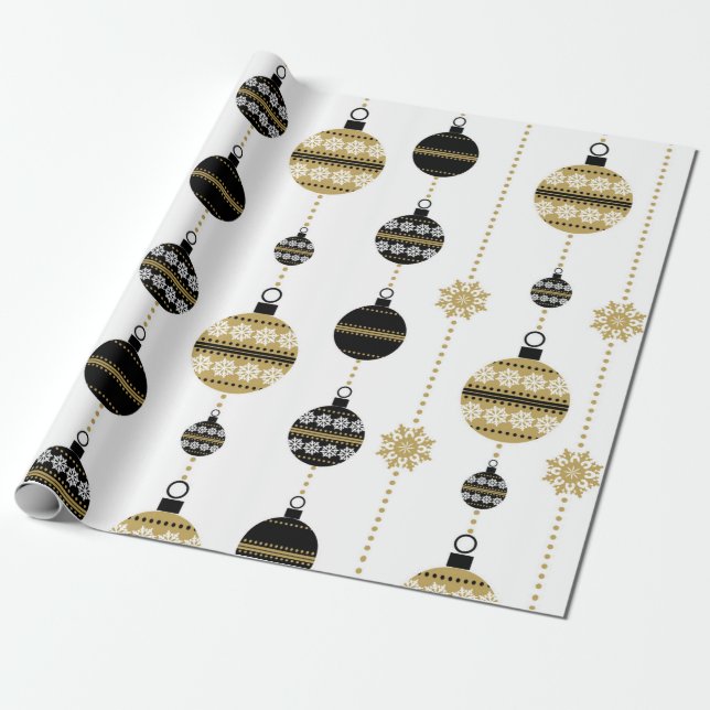 Christmas Snowflakes Baubles Holiday Gift Wrap. Wrapping Paper (Unrolled)