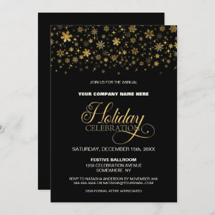 Christmas Snowflakes Black Holiday Party Invitation