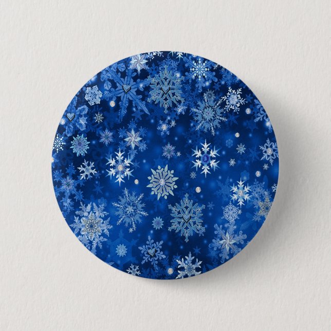 Christmas Snowflakes Blue and Silver 2 Inch Round Button (Front)