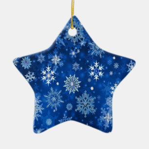 Christmas Snowflakes Blue and Silver Ceramic Ornament