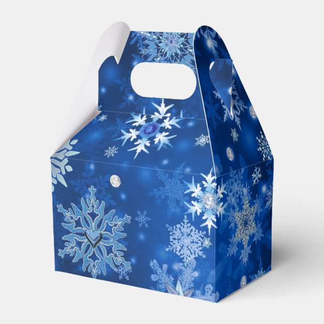 Christmas Snowflakes Blue and Silver Favour Box (Front Side)
