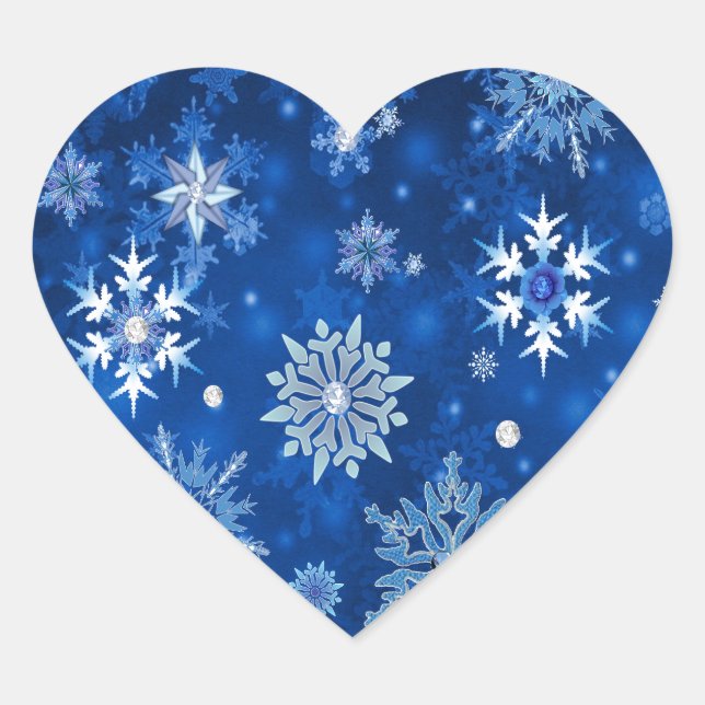 Christmas Snowflakes Blue and Silver Heart Sticker (Front)