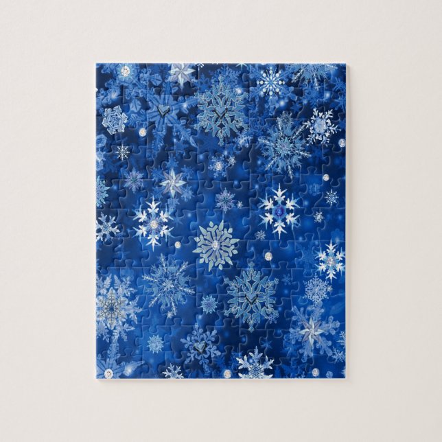 Christmas Snowflakes Blue and Silver Jigsaw Puzzle (Vertical)