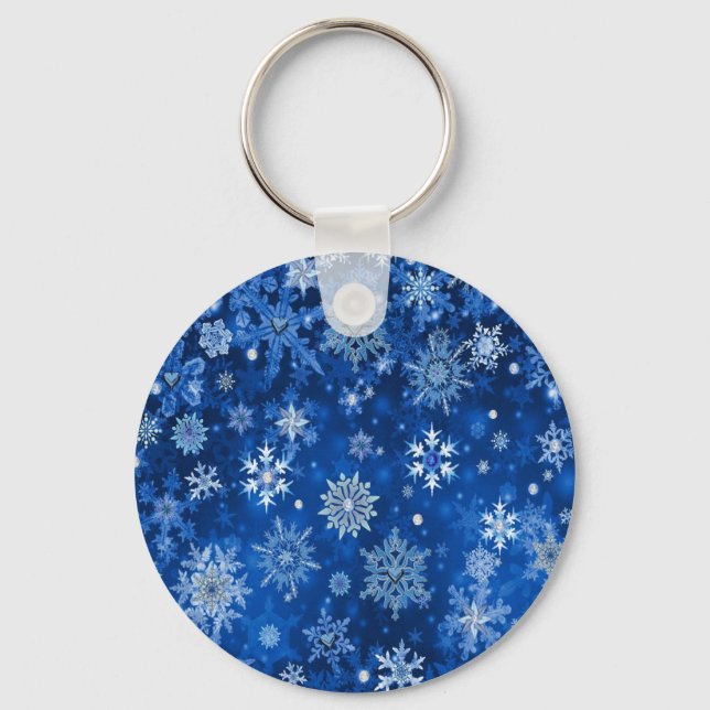 Christmas Snowflakes Blue and Silver Keychain (Front)