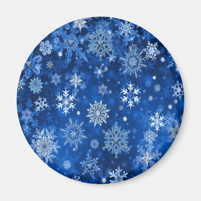 Christmas Snowflakes Blue and Silver Magnet (Front)