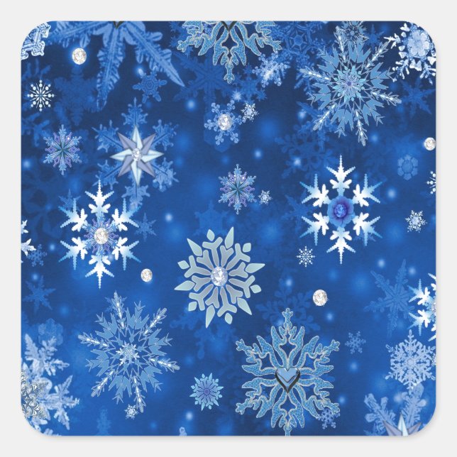 Christmas Snowflakes Blue and Silver Square Sticker (Front)