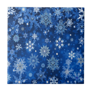 Christmas Snowflakes Blue and Silver Tile