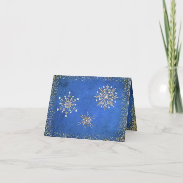 Christmas Snowflakes Blue & Gold Holiday (Front)