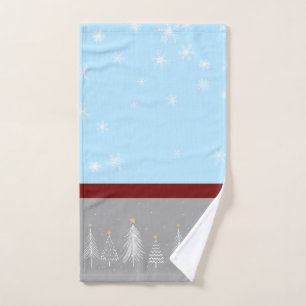 Christmas Snowflakes Blue Red Gray  Bath Towel Set