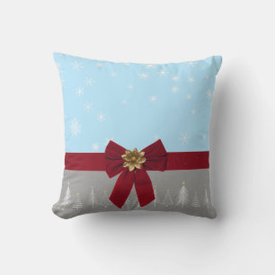 Christmas Snowflakes Blue Red Grey Throw Pillow