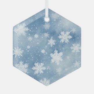Christmas Snowflakes Blue Sky Glass Ornament