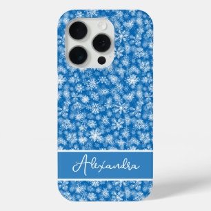 Christmas Snowflakes Blue white Name Personalized iPhone 15 Pro Case