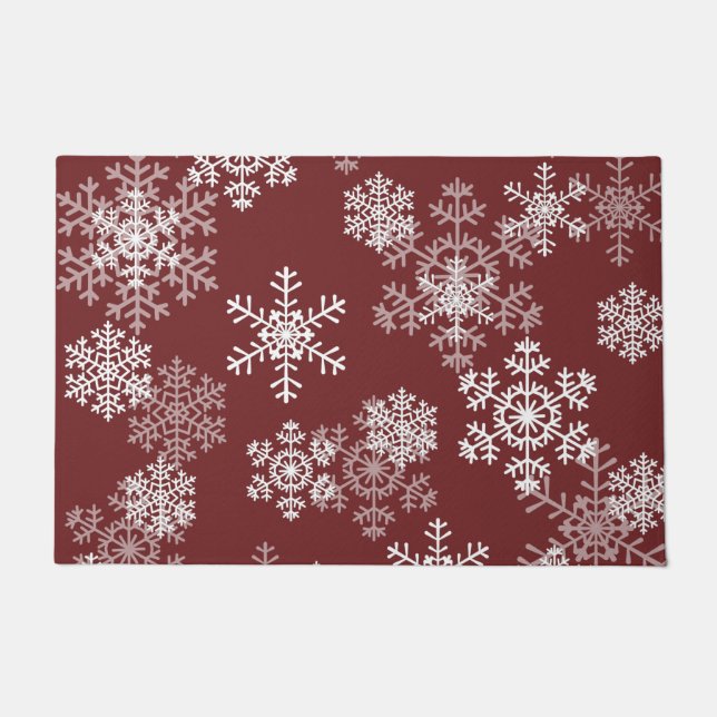 Christmas Snowflakes Doormat-Burgundy Wine Doormat (Front)