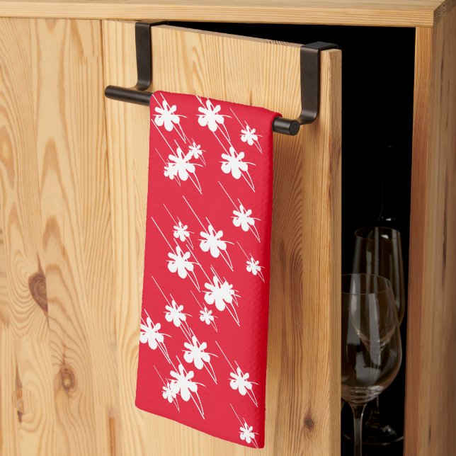 Christmas snowflakes flowers pattern red white kitchen towel (Thirds Fold)