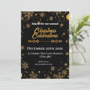 Christmas Snowflakes Gold and Black Invitation