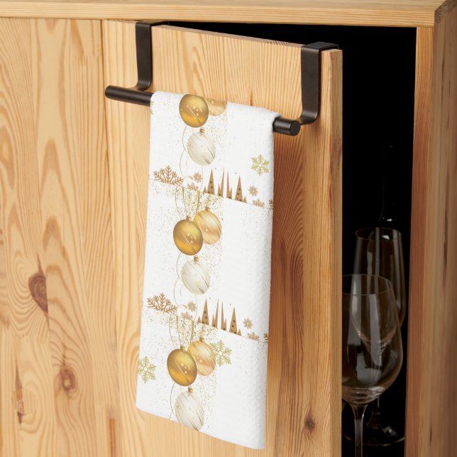 Christmas Snowflakes Gold Ornaments Sparkle  Kitchen Towel (Thirds Fold)