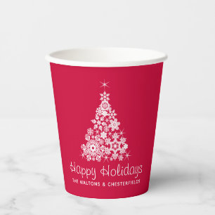 Christmas snowflakes graphic tree red white paper cups