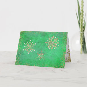 Christmas Snowflakes Green & Gold Holiday Card