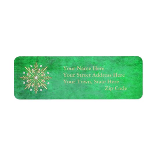 Christmas Snowflakes Green & Gold Return Address Label