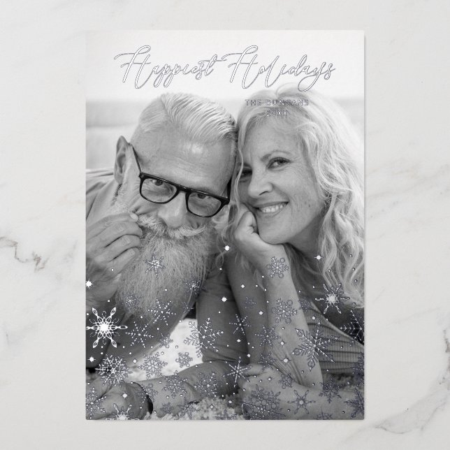 Christmas Snowflakes Happiest Holidays Family Foil Holiday Card (Front)