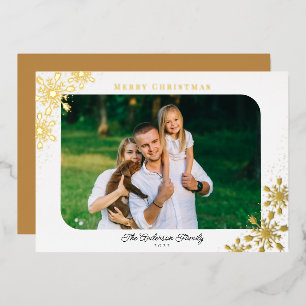 Christmas Snowflakes Horizontal Photo Gold Foil Holiday Card