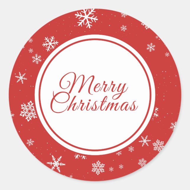 Christmas Snowflakes Merry Christmas Red Holiday Classic Round Sticker (Front)