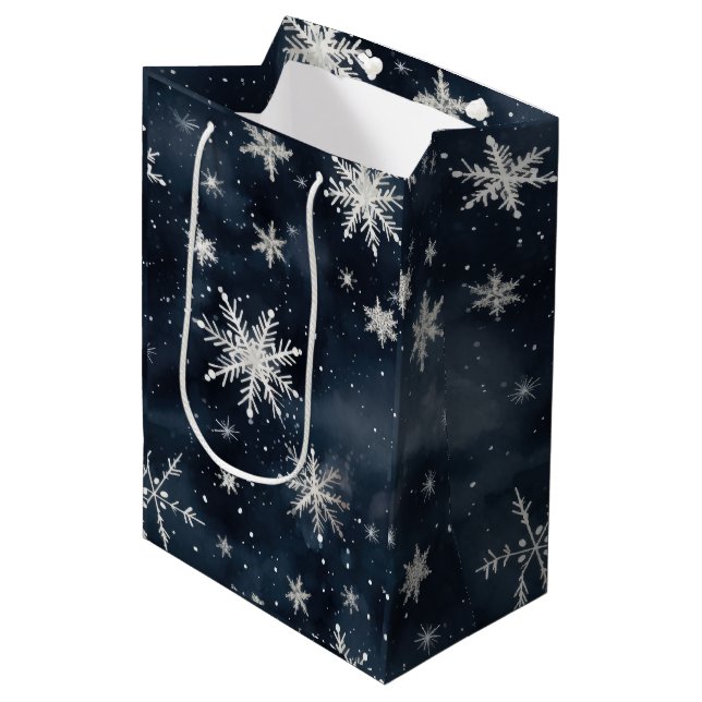 Christmas Snowflakes Night Sky Medium Gift Bag (Front Angled)