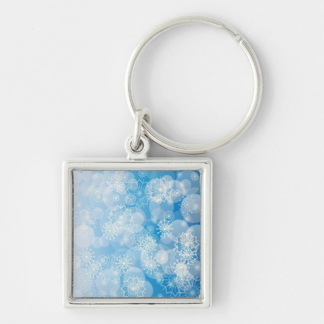 Christmas snowflakes on a blue background          keychain (Front)