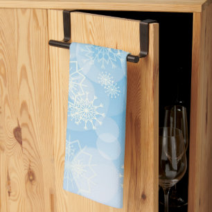 Christmas snowflakes on a blue background       kitchen towel