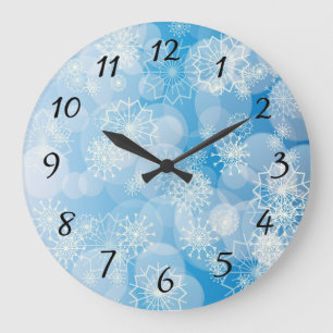 Christmas snowflakes on a blue background large clock