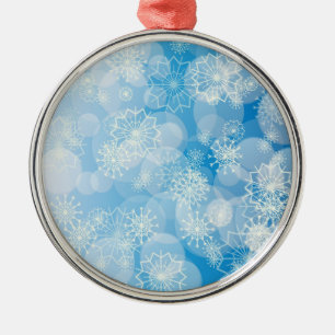 Christmas snowflakes on a blue background metal ornament