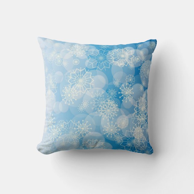 Christmas snowflakes on a blue background          throw pillow (Front)
