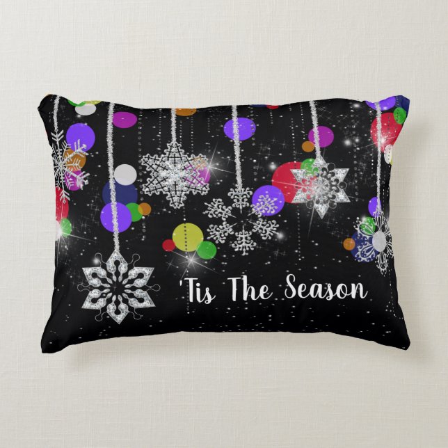 Christmas Snowflakes On Black Accent Pillow (Front)