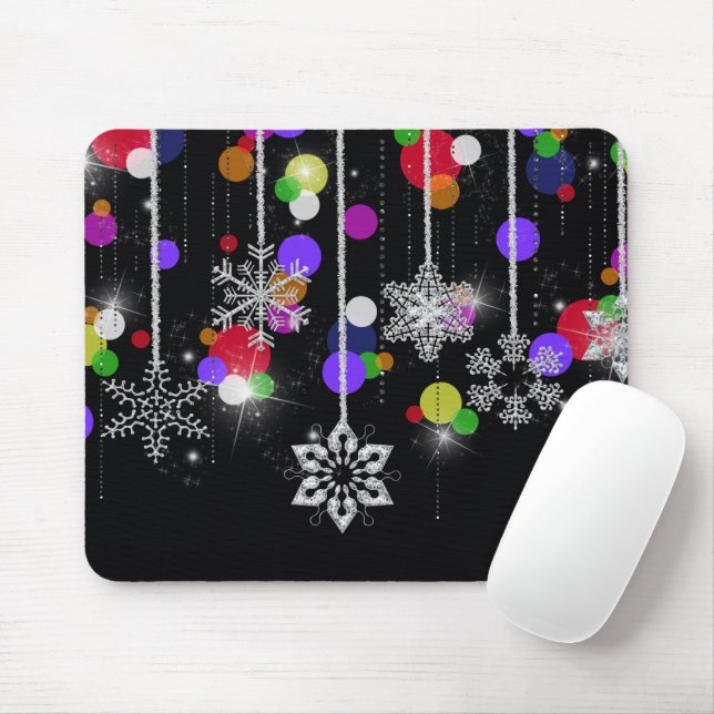 Christmas Snowflakes On Black Mouse Pad (With Mouse)
