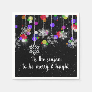 Christmas Snowflakes On Black Napkin