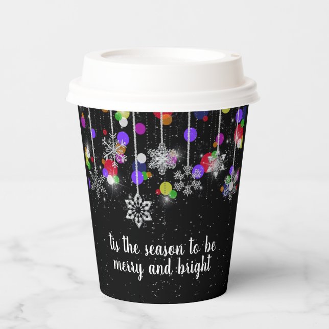 Christmas Snowflakes On Black Paper Cups (Front)