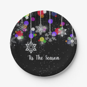 Christmas Snowflakes On Black Paper Plate