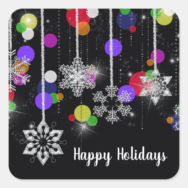 Christmas Snowflakes On Black  Square Sticker (Front)