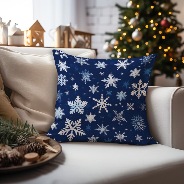 Christmas Snowflakes On Blue  Throw Pillow (Creator Uploaded)