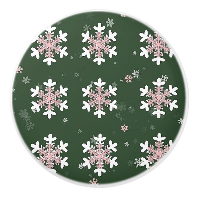 Christmas Snowflakes On Green Drawer Pull Knob (Front)