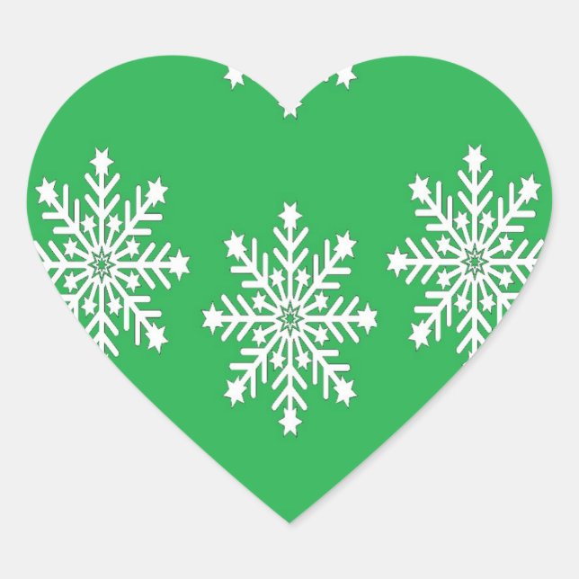 Christmas snowflakes on green heart sticker (Front)