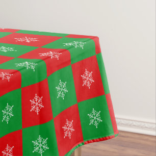 Christmas Snowflakes on Red & Green Tablecloth