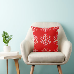 Christmas Snowflakes on Red Throw Pillow