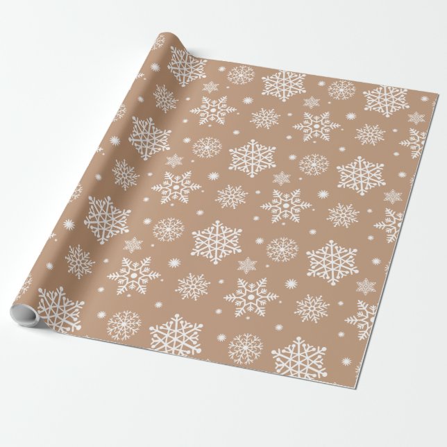 Christmas Snowflakes Pattern Brown Wrapping Paper (Unrolled)