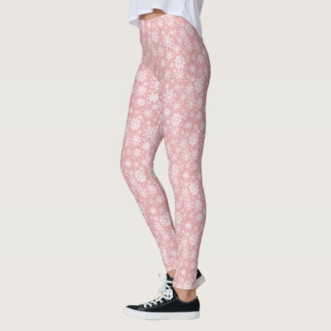 Christmas snowflakes pattern Pink Leggings (Left)