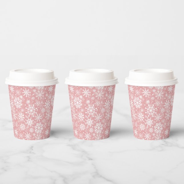 Christmas snowflakes pattern Pink Paper Cups (Multi)