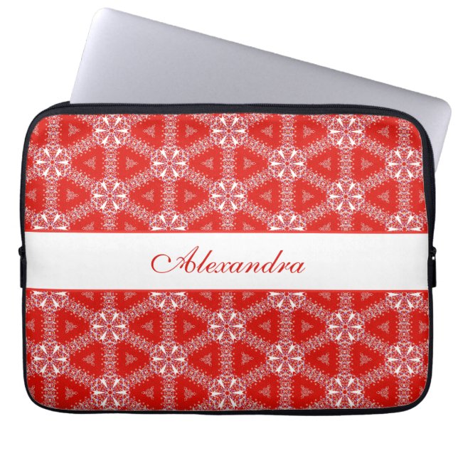 Christmas Snowflakes Pattern Red Personalized Laptop Sleeve (Front)