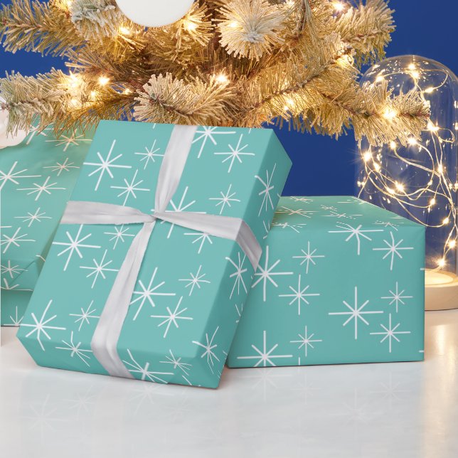 Christmas Snowflakes Pattern Teal Green  Wrapping Paper (Holidays)