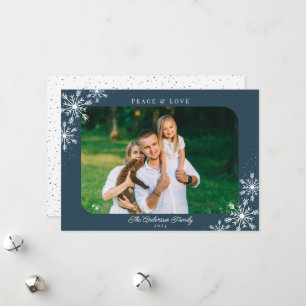 Christmas Snowflakes Peace & Love Photo Holiday Card