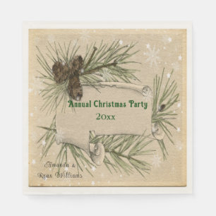 Christmas Snowflakes Pine Cones Pine Tree Branches Napkin